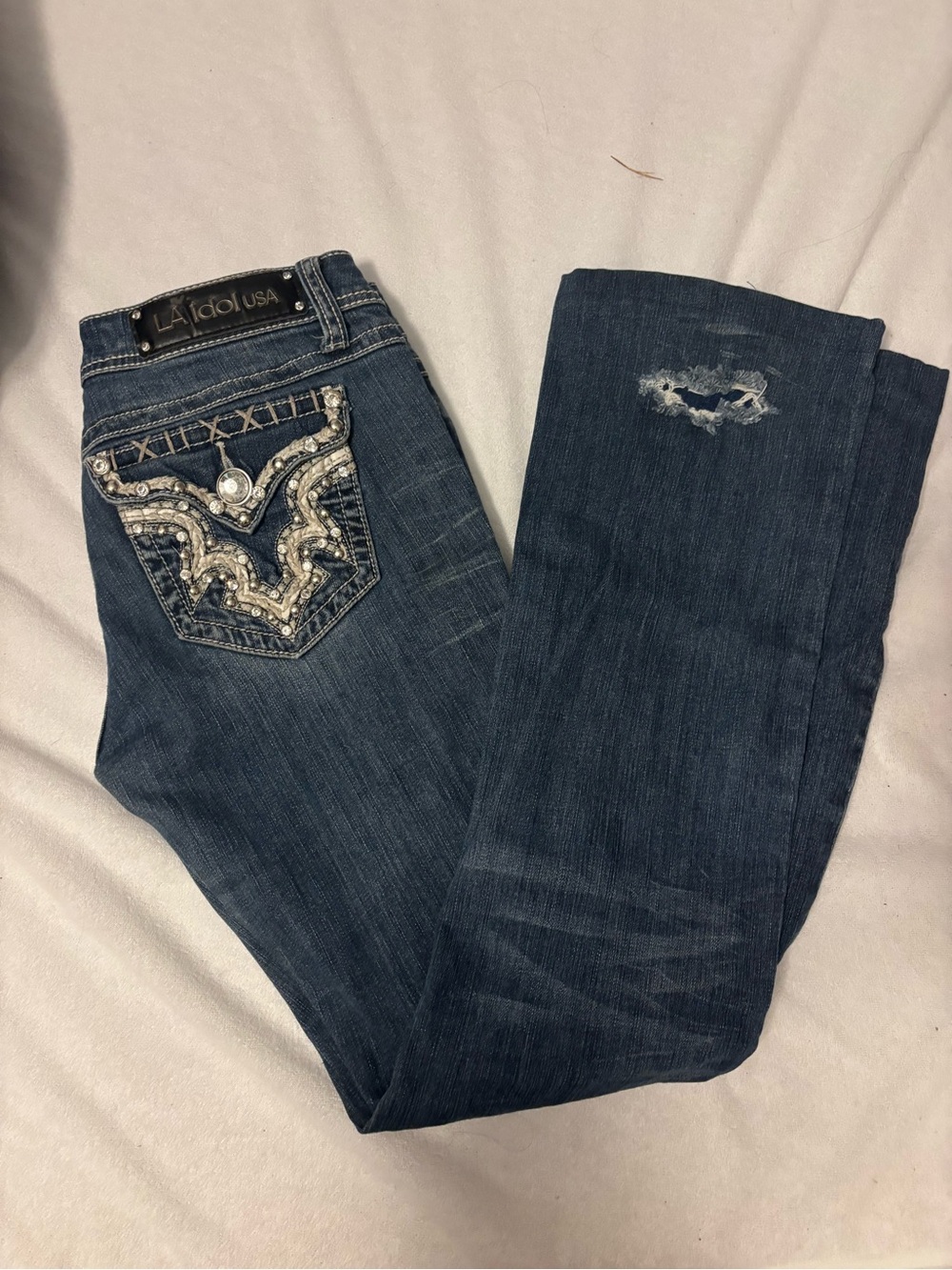 L.A. idol Dark Blue Bootcut Jeans with Embellished Back Pockets